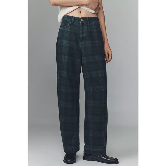 $180 New Damson Madder Neve High Rise Straight Jeans - Blue Plaid - 2 - Picture 2 of 14